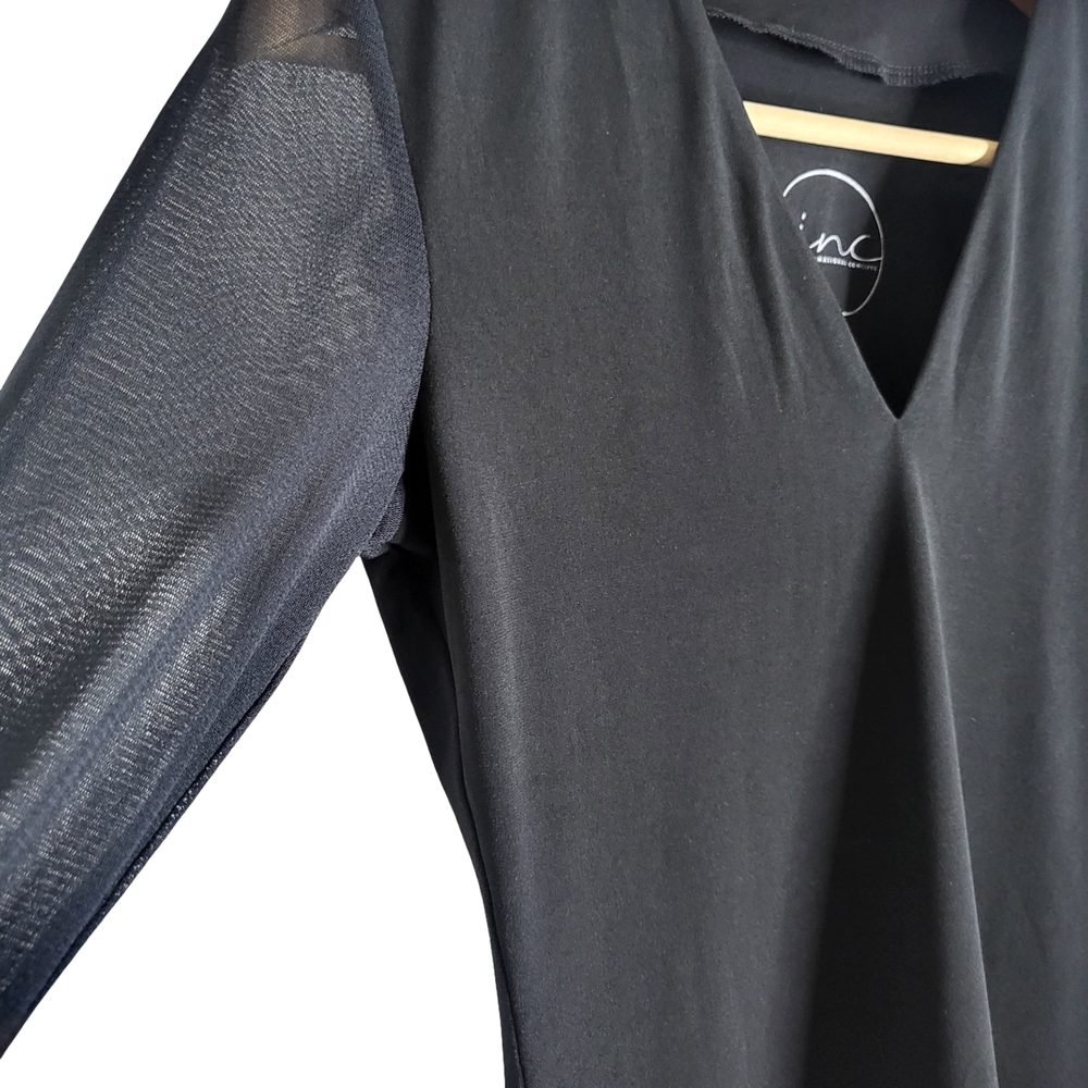 INC International Concepts Black Mesh Sleeve Women's Top - Picture 3 of 8
